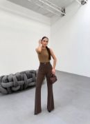 230 Gr Poly Viscose Full Lycra İspanyol Paça Pantolon resmi